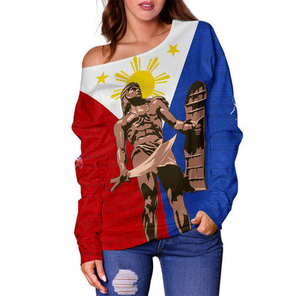 Philippines Filipinos Off Shoulder Sweatshirt Custom Flag Tribal Lapu Lapu
