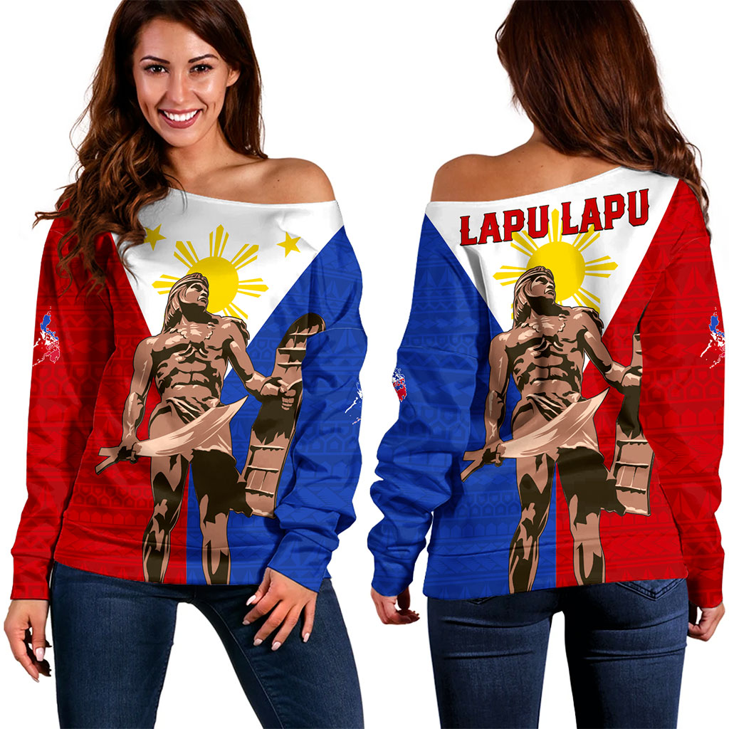 Philippines Filipinos Off Shoulder Sweatshirt Custom Flag Tribal Lapu Lapu