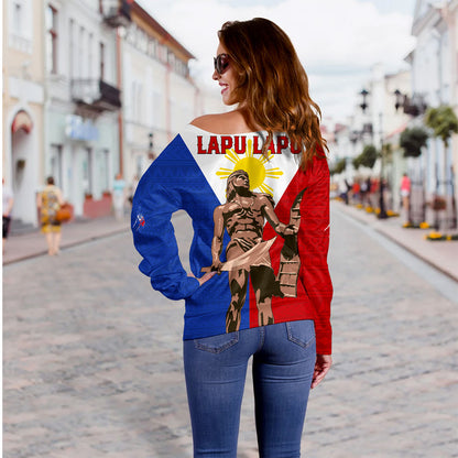 Philippines Filipinos Off Shoulder Sweatshirt Custom Flag Tribal Lapu Lapu