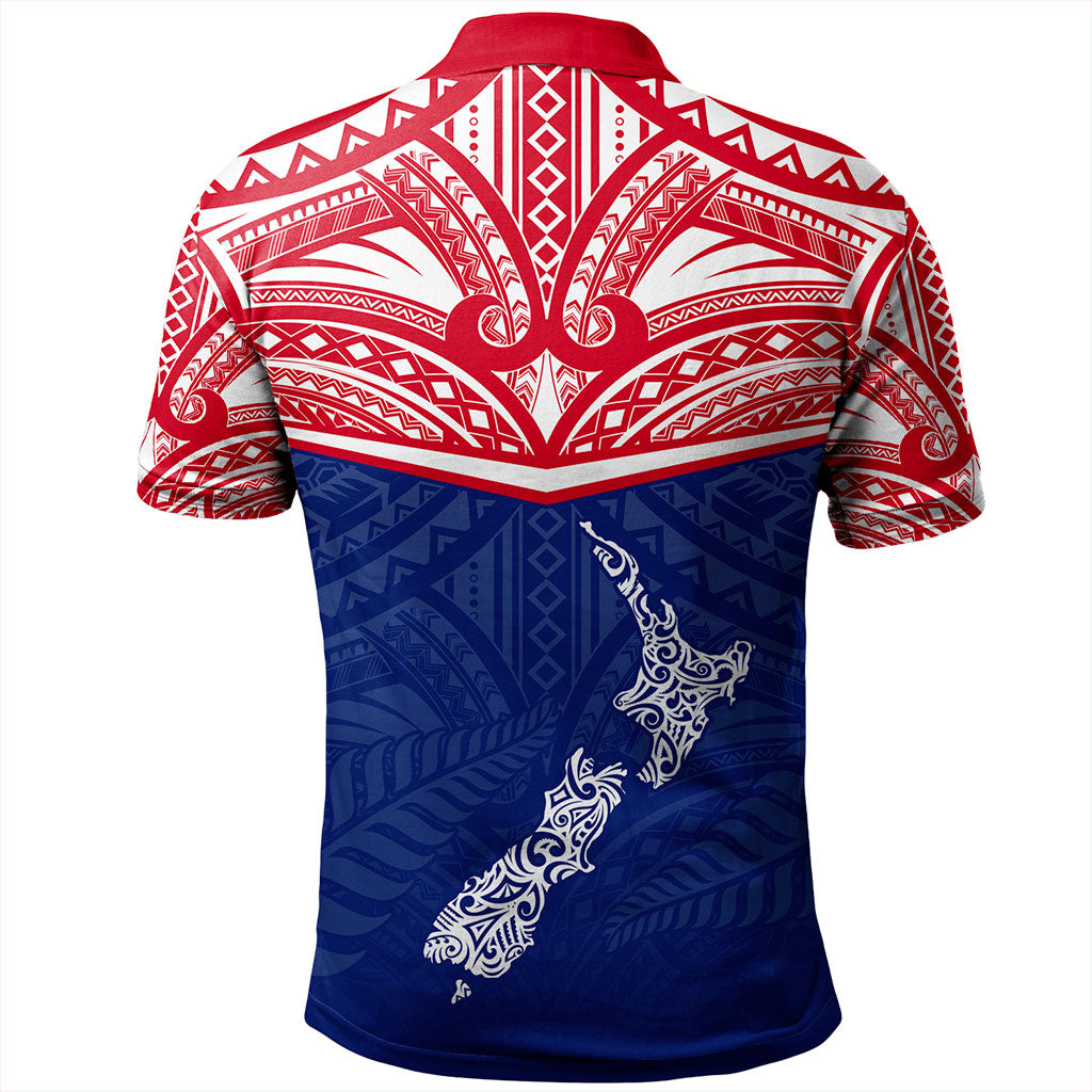 New Zealand Polo Shirt Flag With Map And Maori Pattern