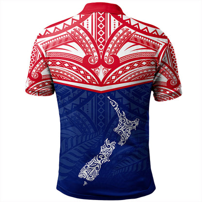New Zealand Polo Shirt Flag With Map And Maori Pattern