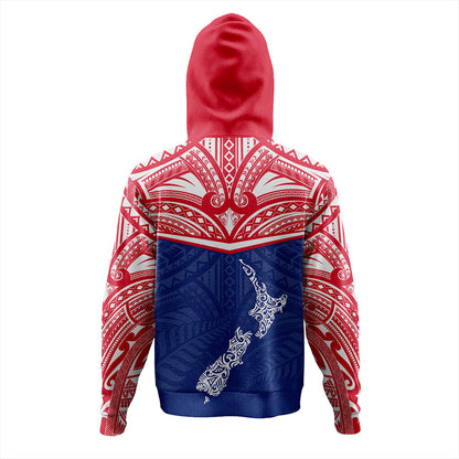 New Zealand Hoodie Flag With Map And Maori Pattern