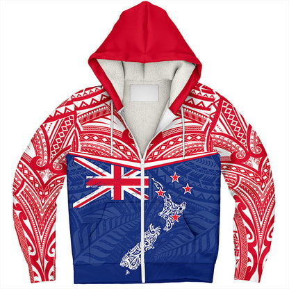 New Zealand Sherpa Hoodie Flag With Map And Maori Pattern