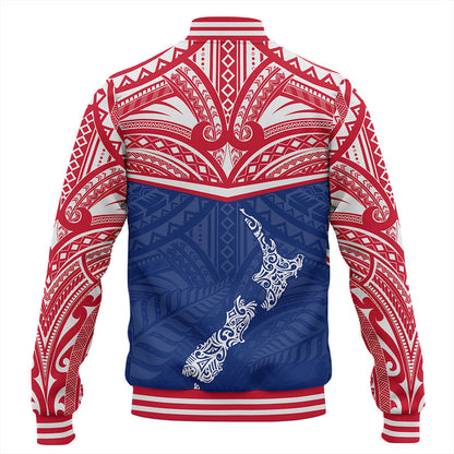New Zealand Baseball Jacket Flag With Map And Maori Pattern