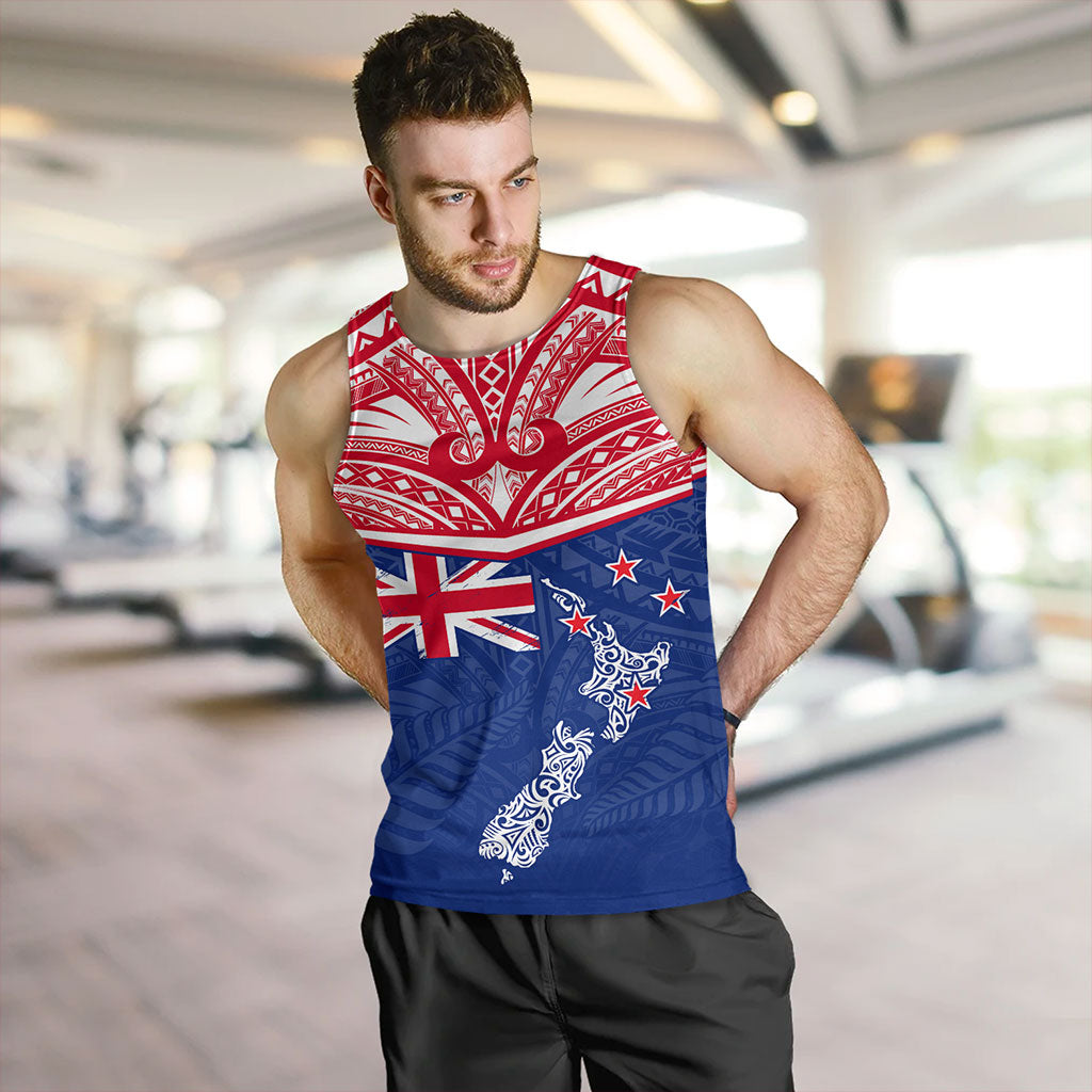 New Zealand Tank Top Flag With Map And Maori Pattern