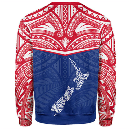 New Zealand Sweatshirt Flag With Map And Maori Pattern