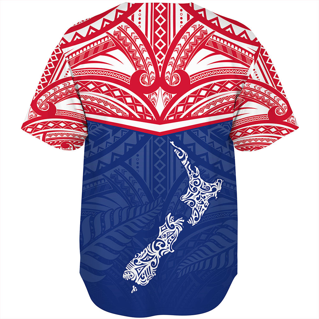 New Zealand Baseball Shirt Flag With Map And Maori Pattern