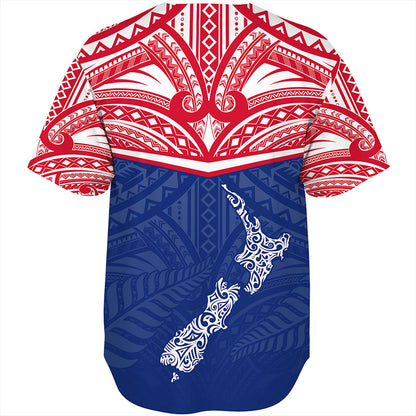 New Zealand Baseball Shirt Flag With Map And Maori Pattern