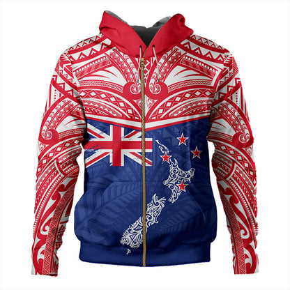 New Zealand Hoodie Flag With Map And Maori Pattern