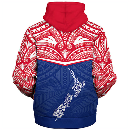 New Zealand Sherpa Hoodie Flag With Map And Maori Pattern