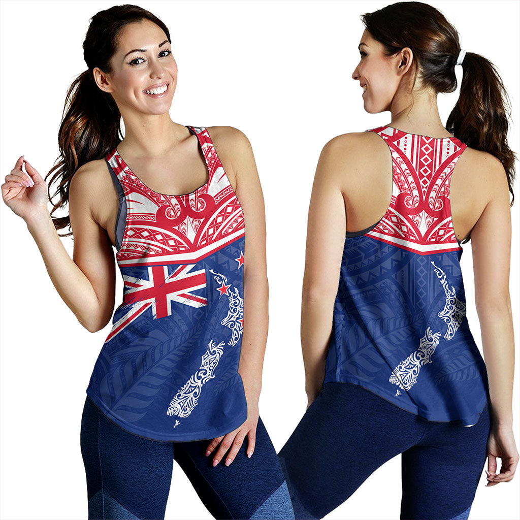 New Zealand Women Tank Flag With Map And Maori Pattern
