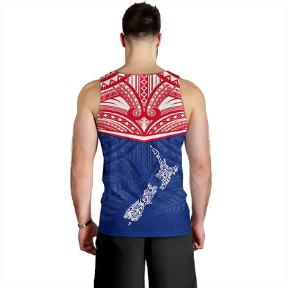 New Zealand Tank Top Flag With Map And Maori Pattern