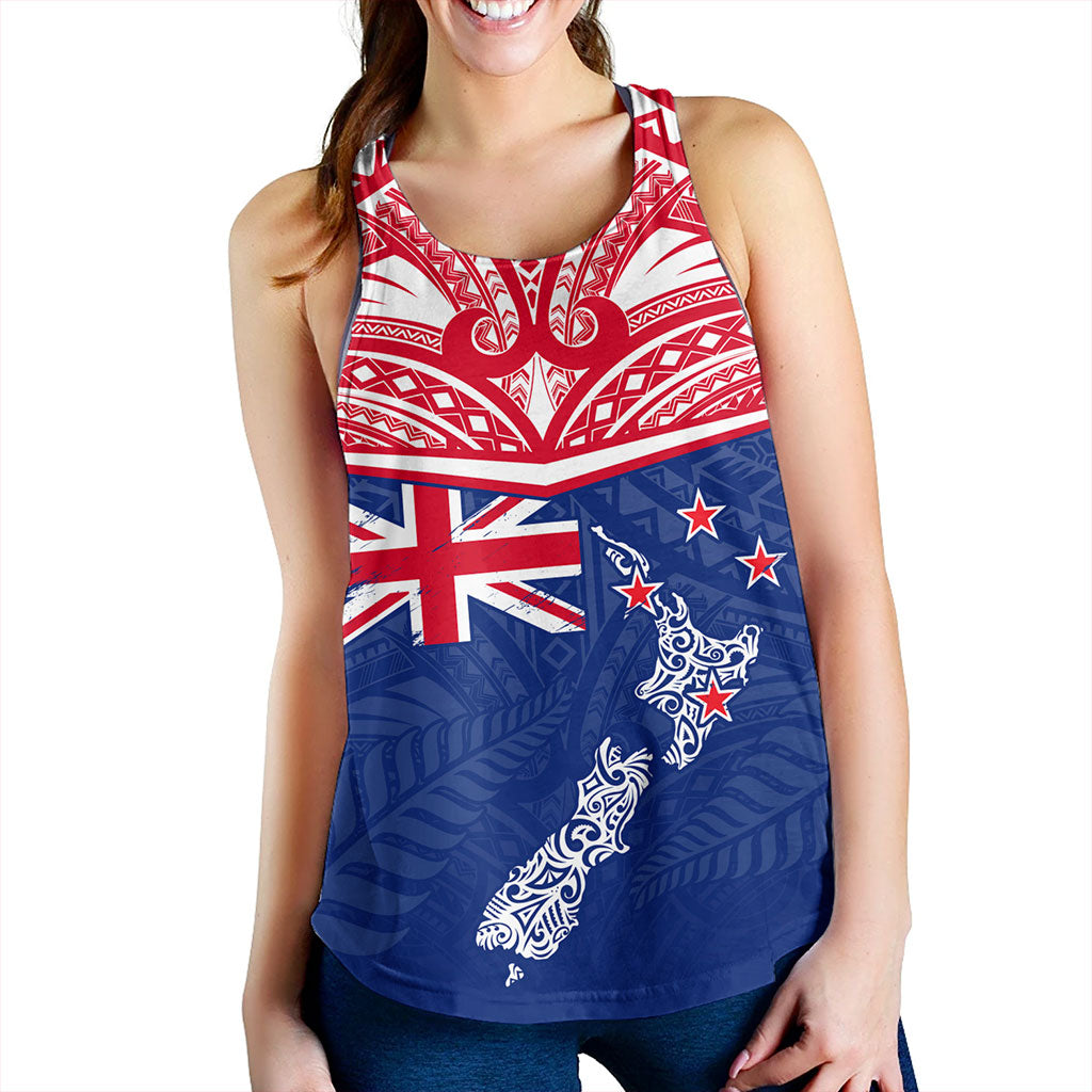 New Zealand Women Tank Flag With Map And Maori Pattern