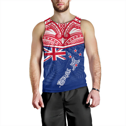 New Zealand Tank Top Flag With Map And Maori Pattern