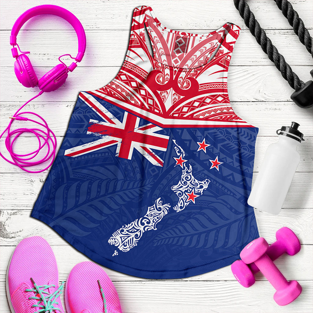 New Zealand Women Tank Flag With Map And Maori Pattern