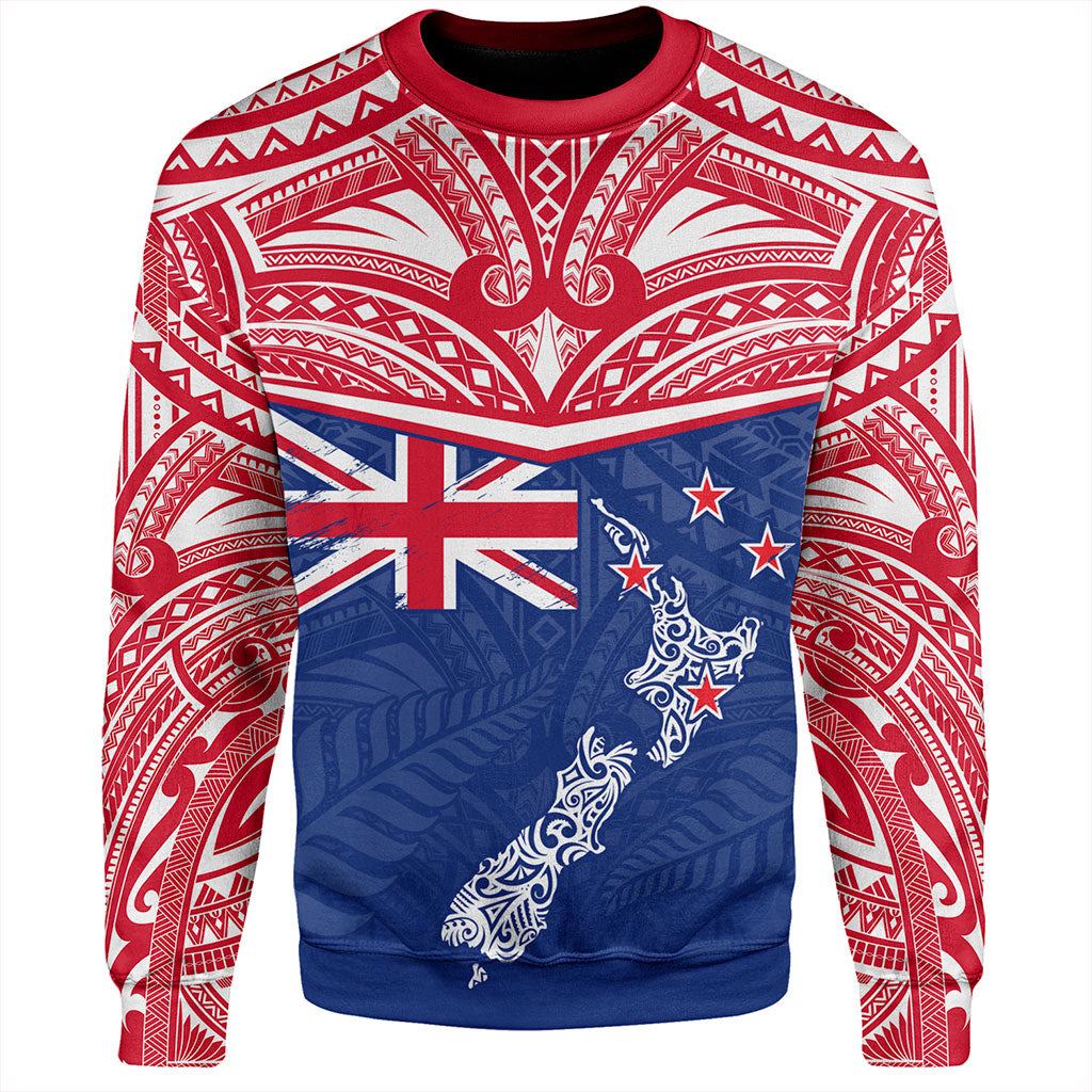 New Zealand Sweatshirt Flag With Map And Maori Pattern