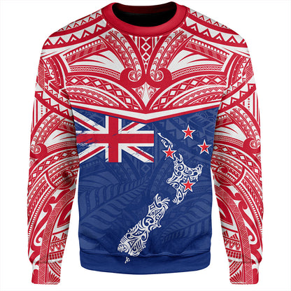 New Zealand Sweatshirt Flag With Map And Maori Pattern
