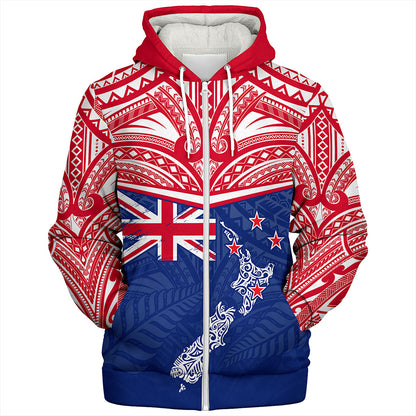 New Zealand Sherpa Hoodie Flag With Map And Maori Pattern