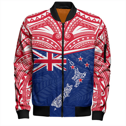 New Zealand Bomber Jacket Flag With Map And Maori Pattern