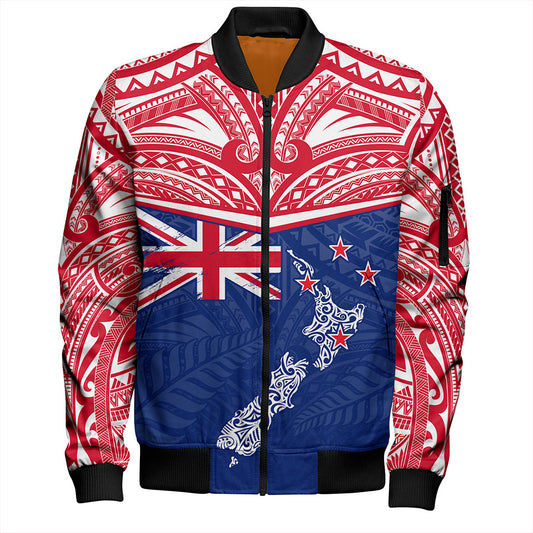 New Zealand Bomber Jacket Flag With Map And Maori Pattern