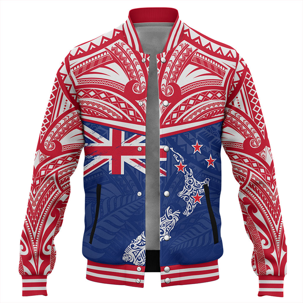 New Zealand Baseball Jacket Flag With Map And Maori Pattern