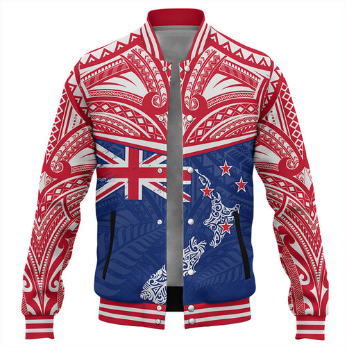 New Zealand Baseball Jacket Flag With Map And Maori Pattern