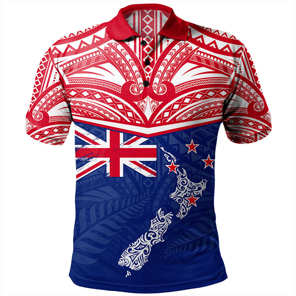 New Zealand Polo Shirt Flag With Map And Maori Pattern
