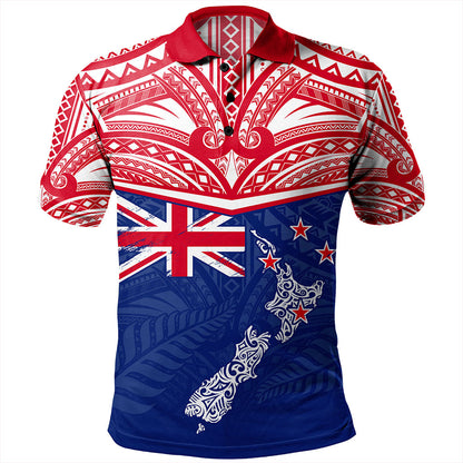 New Zealand Polo Shirt Flag With Map And Maori Pattern
