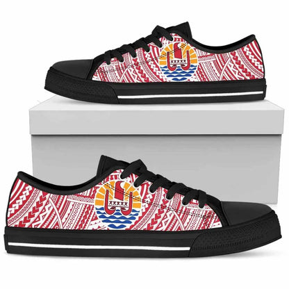 French Polynesia Tahiti Canvas Shoes - Coat of Arms on Polynesian Pattern