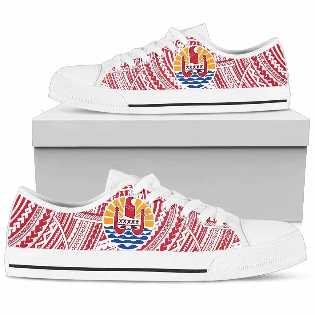 French Polynesia Tahiti Canvas Shoes - Coat of Arms on Polynesian Pattern