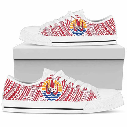 French Polynesia Tahiti Canvas Shoes - Coat of Arms on Polynesian Pattern