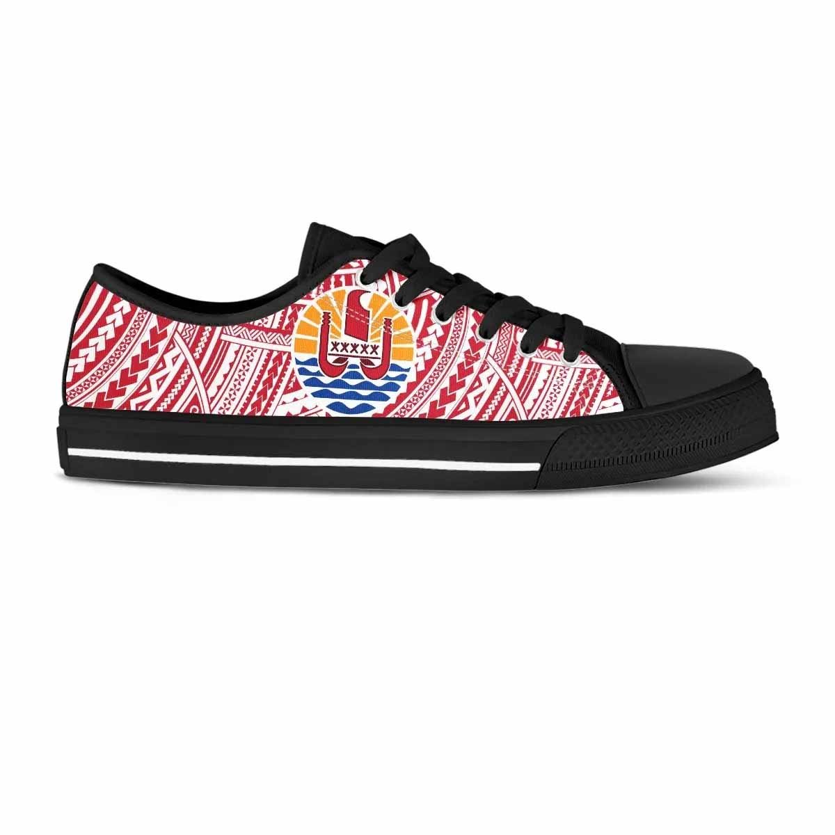 French Polynesia Tahiti Canvas Shoes - Coat of Arms on Polynesian Pattern