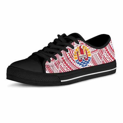 French Polynesia Tahiti Canvas Shoes - Coat of Arms on Polynesian Pattern
