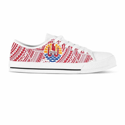 French Polynesia Tahiti Canvas Shoes - Coat of Arms on Polynesian Pattern