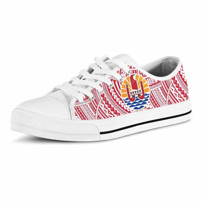 French Polynesia Tahiti Canvas Shoes - Coat of Arms on Polynesian Pattern