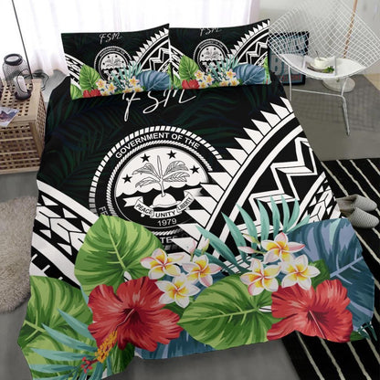 FSM Bedding Set - FSM Coat Of Arms & Polynesian Tropical Flowers White