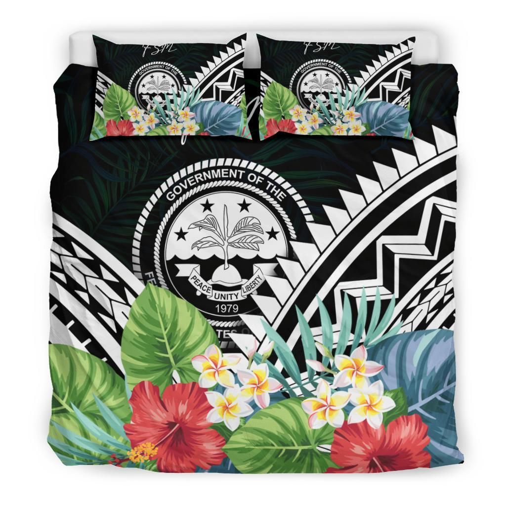 FSM Bedding Set - FSM Coat Of Arms & Polynesian Tropical Flowers White