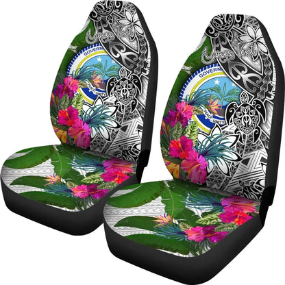 FSM Custom Personalised Car Seat Covers White - Turtle Plumeria Banana Leaf