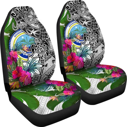 FSM Custom Personalised Car Seat Covers White - Turtle Plumeria Banana Leaf