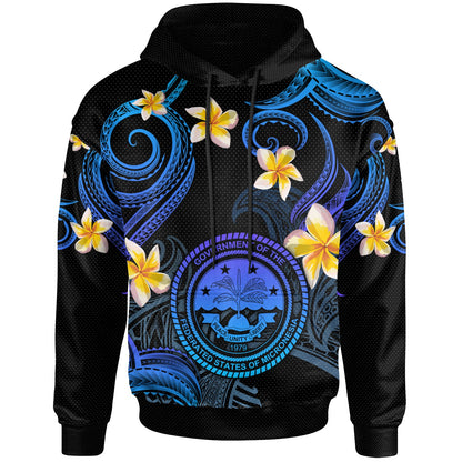 Federated States of Micronesia Hoodie - Custom Personalised Polynesian Waves with Plumeria Flowers (Blue)