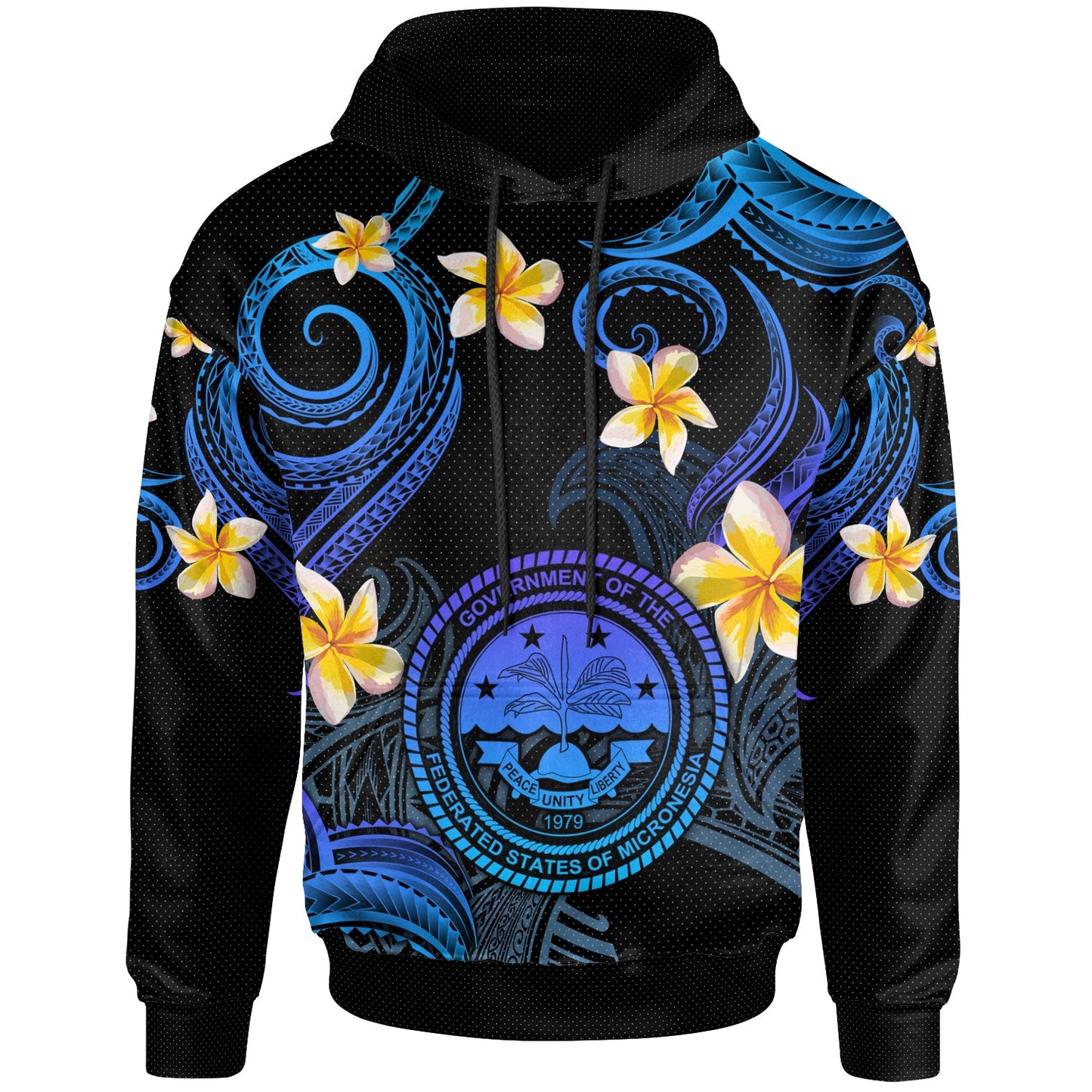 Federated States of Micronesia Hoodie - Custom Personalised Polynesian Waves with Plumeria Flowers (Blue)
