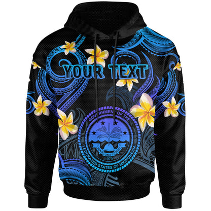 Federated States of Micronesia Hoodie - Custom Personalised Polynesian Waves with Plumeria Flowers (Blue)