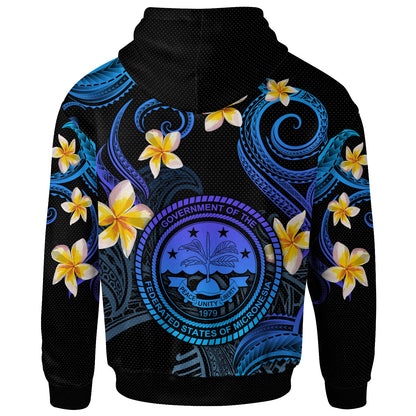 Federated States of Micronesia Hoodie - Custom Personalised Polynesian Waves with Plumeria Flowers (Blue)