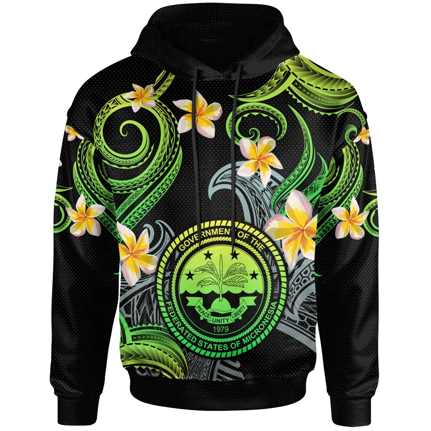 Federated States of Micronesia Hoodie - Custom Personalised Polynesian Waves with Plumeria Flowers (Green)
