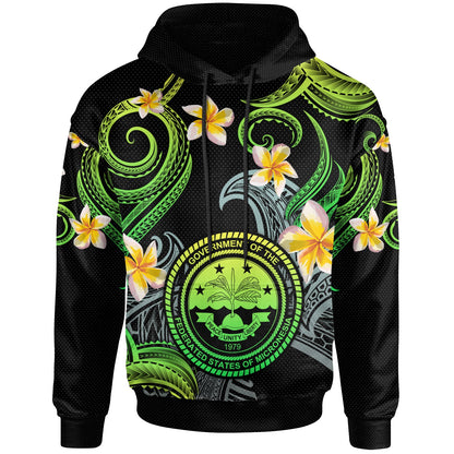 Federated States of Micronesia Hoodie - Custom Personalised Polynesian Waves with Plumeria Flowers (Green)
