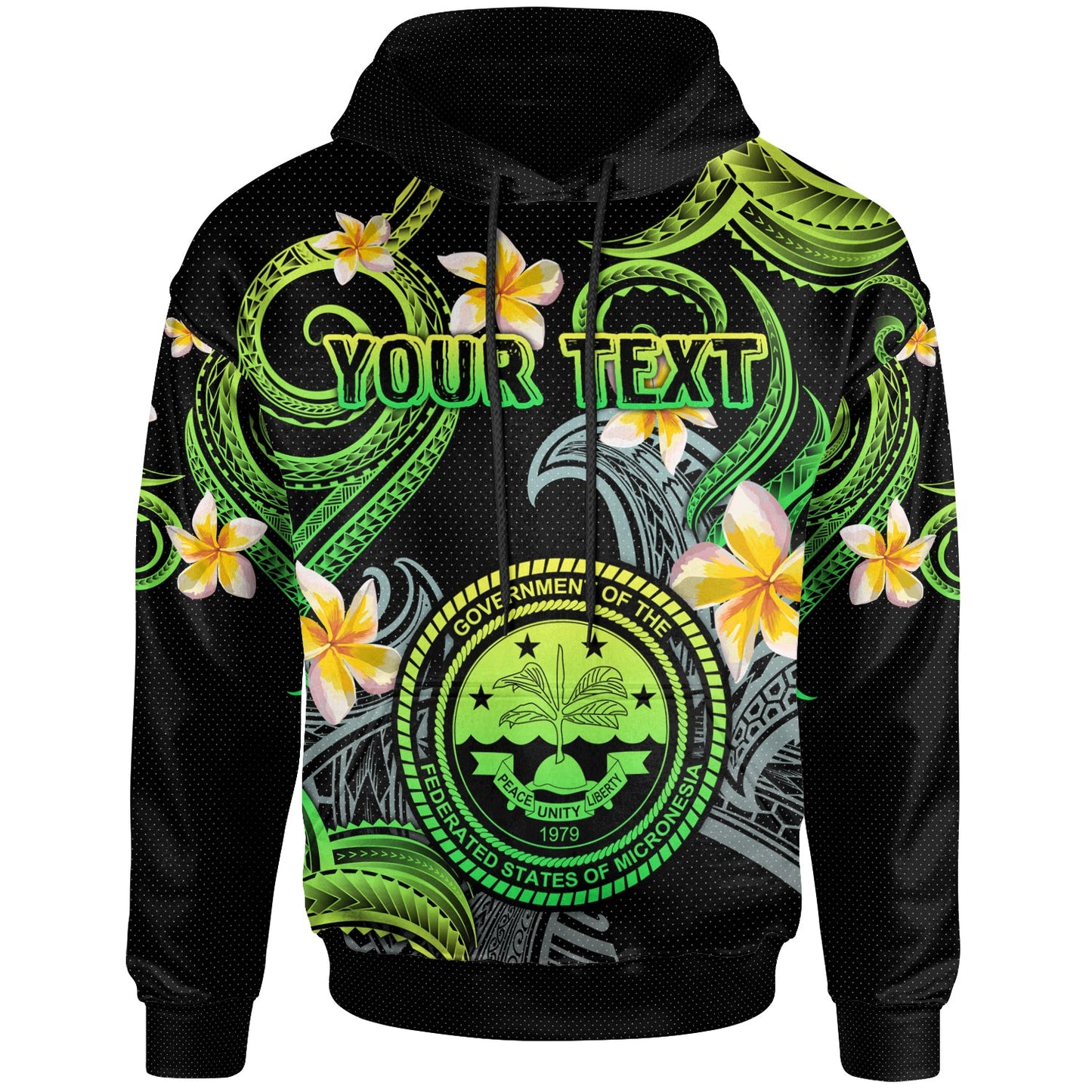 Federated States of Micronesia Hoodie - Custom Personalised Polynesian Waves with Plumeria Flowers (Green)