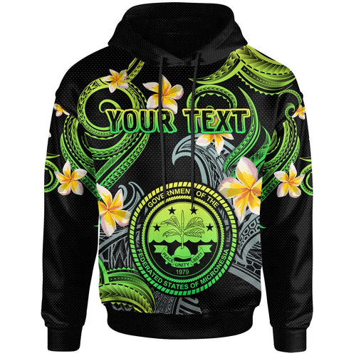 Federated States of Micronesia Hoodie - Custom Personalised Polynesian Waves with Plumeria Flowers (Green)