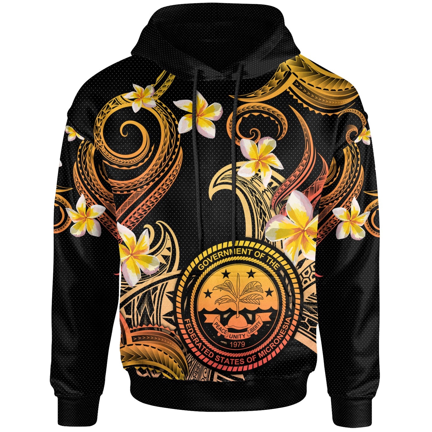 Federated States of Micronesia Hoodie - Custom Personalised Polynesian Waves with Plumeria Flowers (Orange)