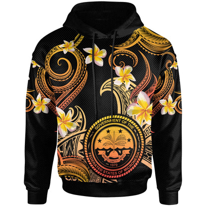 Federated States of Micronesia Hoodie - Custom Personalised Polynesian Waves with Plumeria Flowers (Orange)