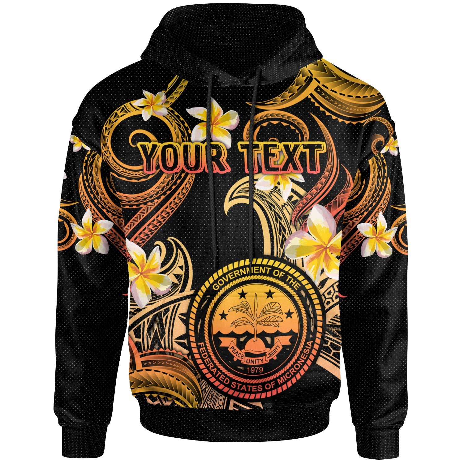 Federated States of Micronesia Hoodie - Custom Personalised Polynesian Waves with Plumeria Flowers (Orange)
